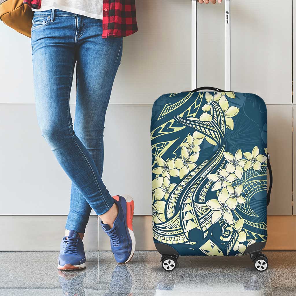 Cyan Polynesia Hammerhead Shark Tattoo With Plumeria Lei Luggage Cover
