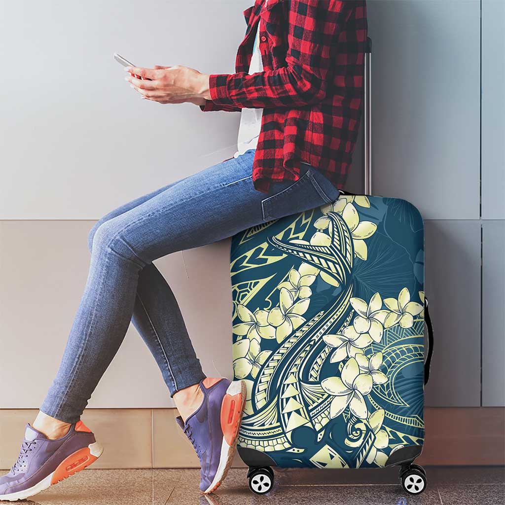 Cyan Polynesia Hammerhead Shark Tattoo With Plumeria Lei Luggage Cover