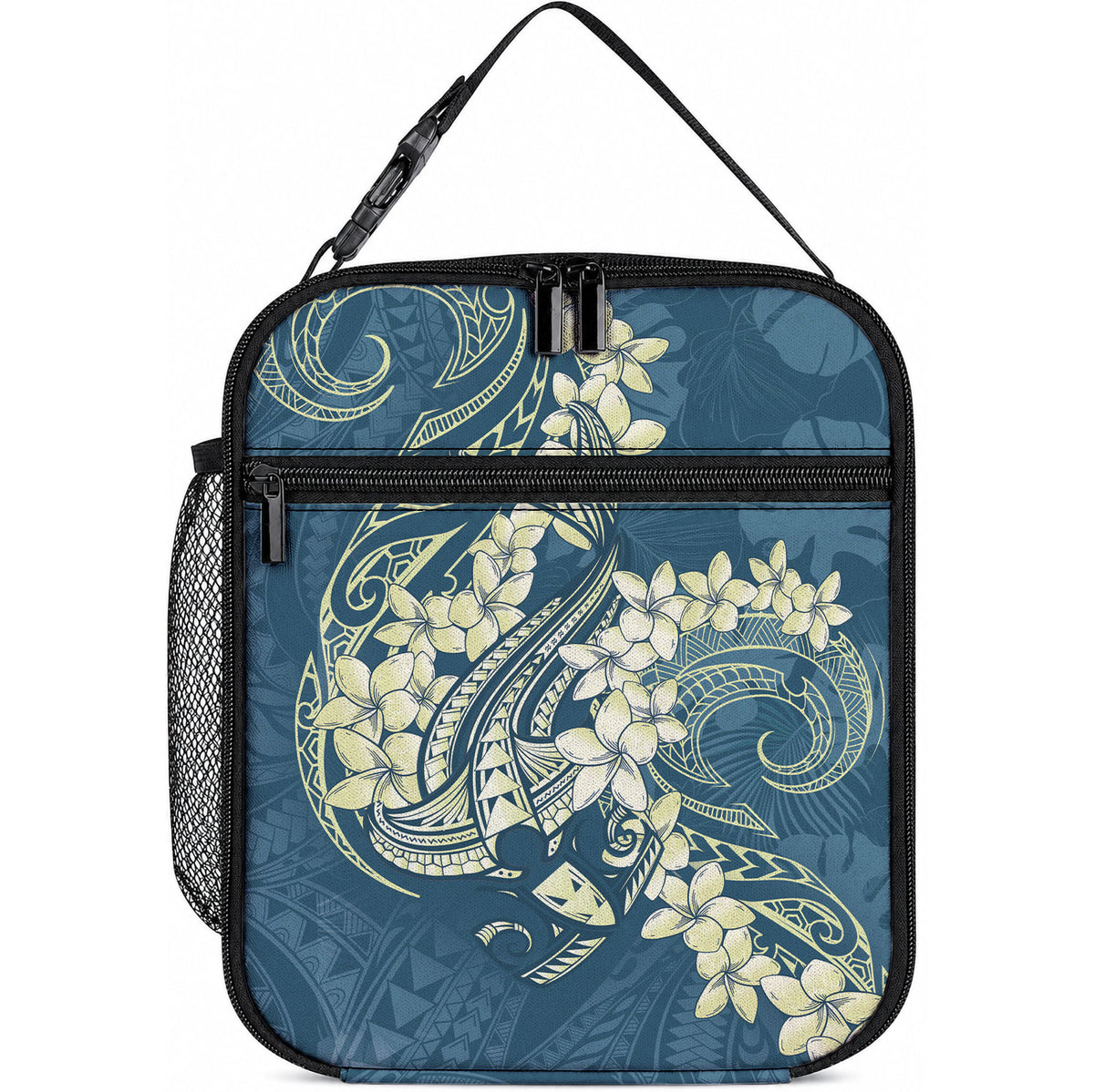 Cyan Polynesia Hammerhead Shark Tattoo With Plumeria Lei Lunch Bag LT14 10.2 × 8.3 × 4.3 inch Cyan - Polynesian Pride