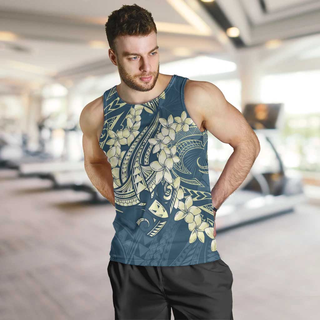 Cyan Polynesia Hammerhead Shark Tattoo With Plumeria Lei Men Tank Top LT14 Cyan - Polynesian Pride