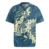 Cyan Polynesia Hammerhead Shark Tattoo With Plumeria Lei Rugby Jersey