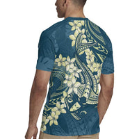 Cyan Polynesia Hammerhead Shark Tattoo With Plumeria Lei Rugby Jersey