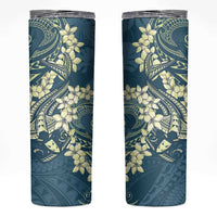 Cyan Polynesia Hammerhead Shark Tattoo With Plumeria Lei Skinny Tumbler