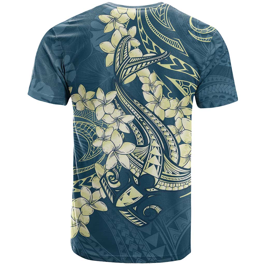 Cyan Polynesia Hammerhead Shark Tattoo With Plumeria Lei T Shirt