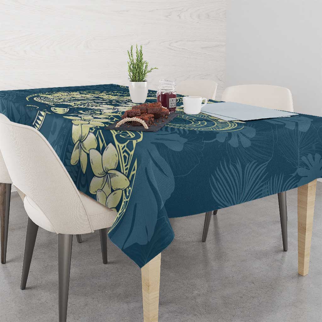 Cyan Polynesia Hammerhead Shark Tattoo With Plumeria Lei Tablecloth LT14 - Polynesian Pride