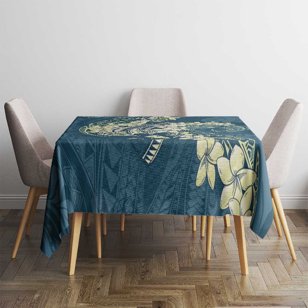 Cyan Polynesia Hammerhead Shark Tattoo With Plumeria Lei Tablecloth LT14 - Polynesian Pride