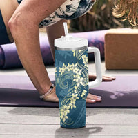 Cyan Polynesia Hammerhead Shark Tattoo With Plumeria Lei Tumbler With Handle