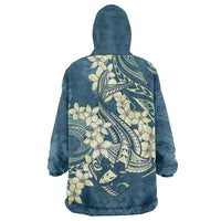 Cyan Polynesia Hammerhead Shark Tattoo With Plumeria Lei Wearable Blanket Hoodie LT14 - Polynesian Pride