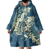 Cyan Polynesia Hammerhead Shark Tattoo With Plumeria Lei Wearable Blanket Hoodie LT14 - Polynesian Pride