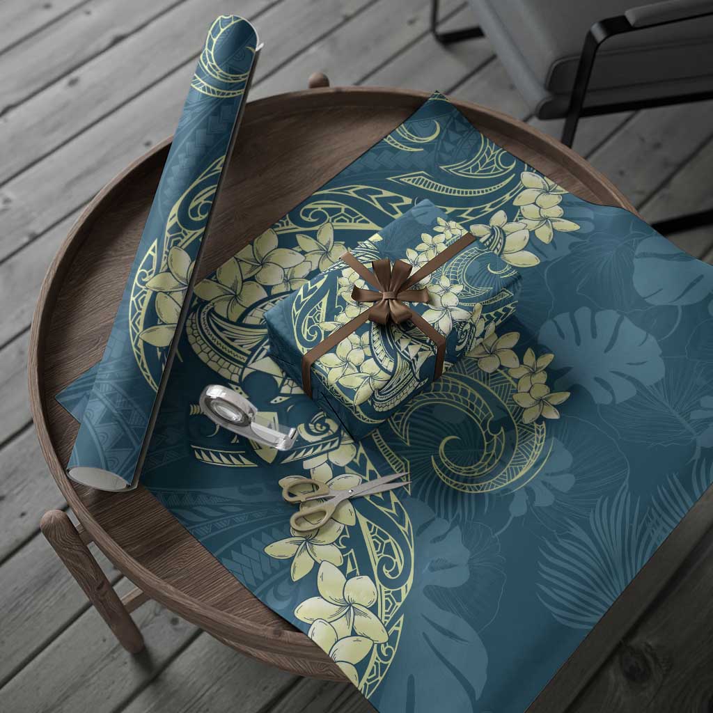 Cyan Polynesia Hammerhead Shark Tattoo With Plumeria Lei Wrapping Paper LT14 - Polynesian Pride