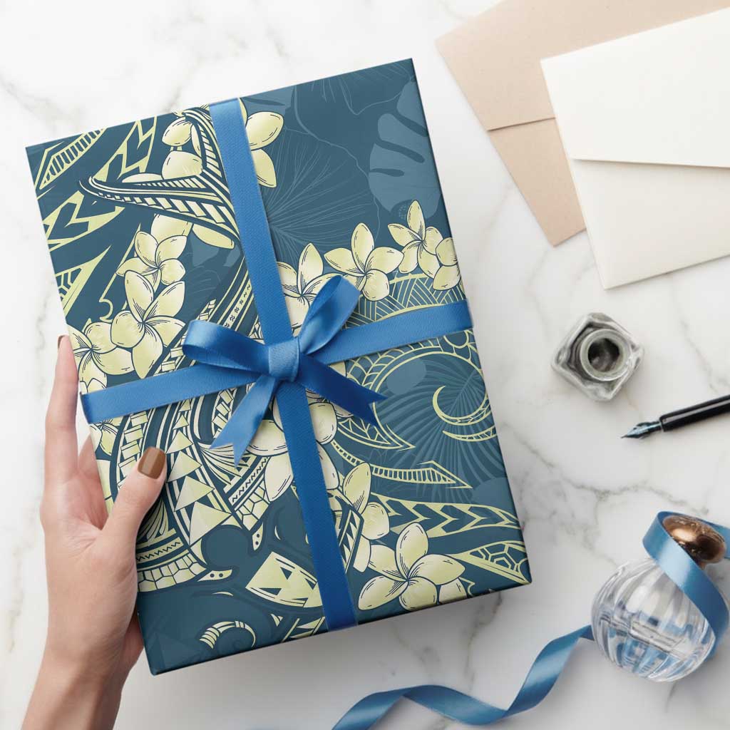 Cyan Polynesia Hammerhead Shark Tattoo With Plumeria Lei Wrapping Paper LT14 - Polynesian Pride