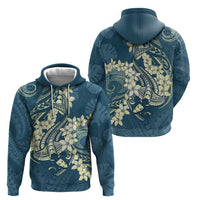Cyan Polynesia Hammerhead Shark Tattoo With Plumeria Lei Zip Hoodie