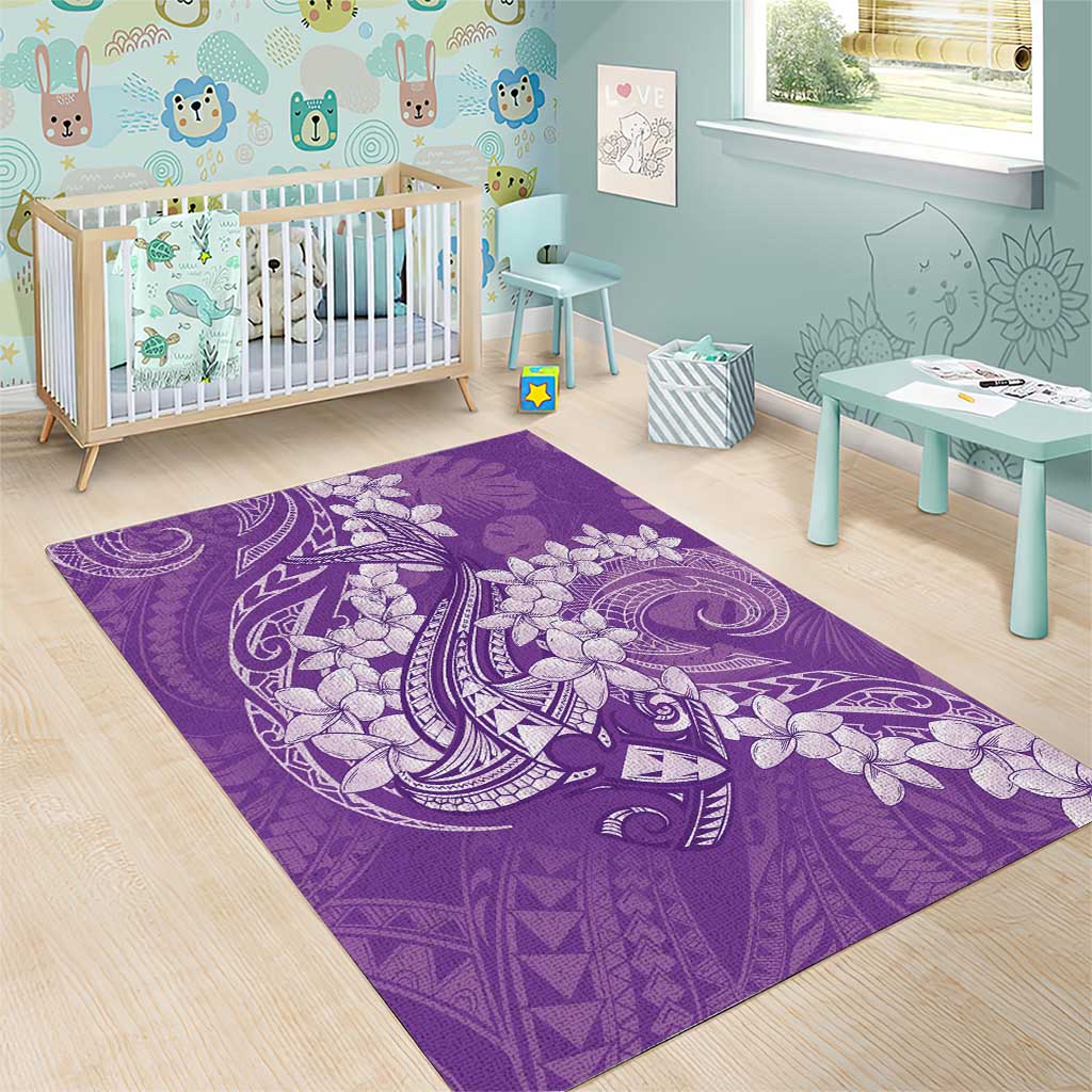 Purple Polynesia Hammerhead Shark Tattoo With Plumeria Lei Area Rug