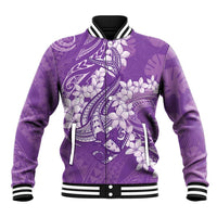 Purple Polynesia Hammerhead Shark Tattoo With Plumeria Lei Baseball Jacket LT14 Unisex Purple - Polynesian Pride