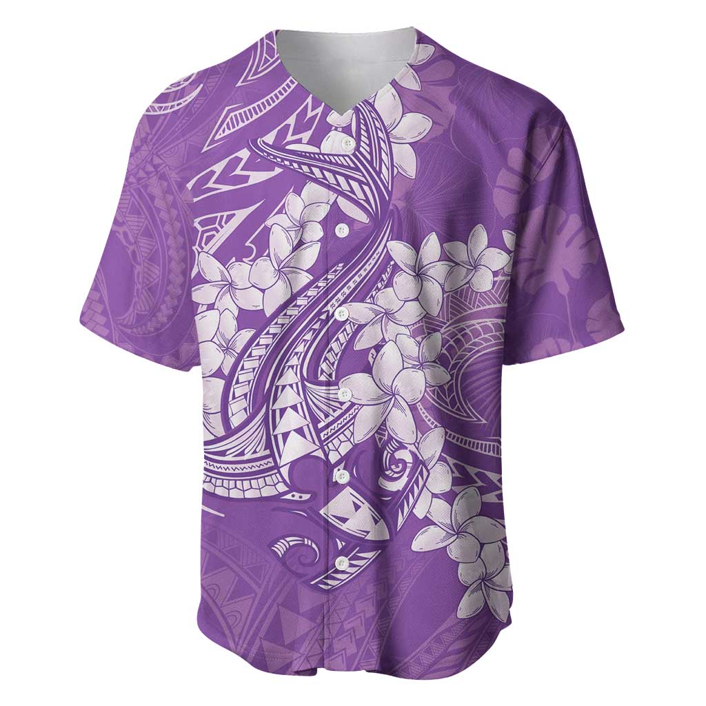 Purple Polynesia Hammerhead Shark Tattoo With Plumeria Lei Baseball Jersey