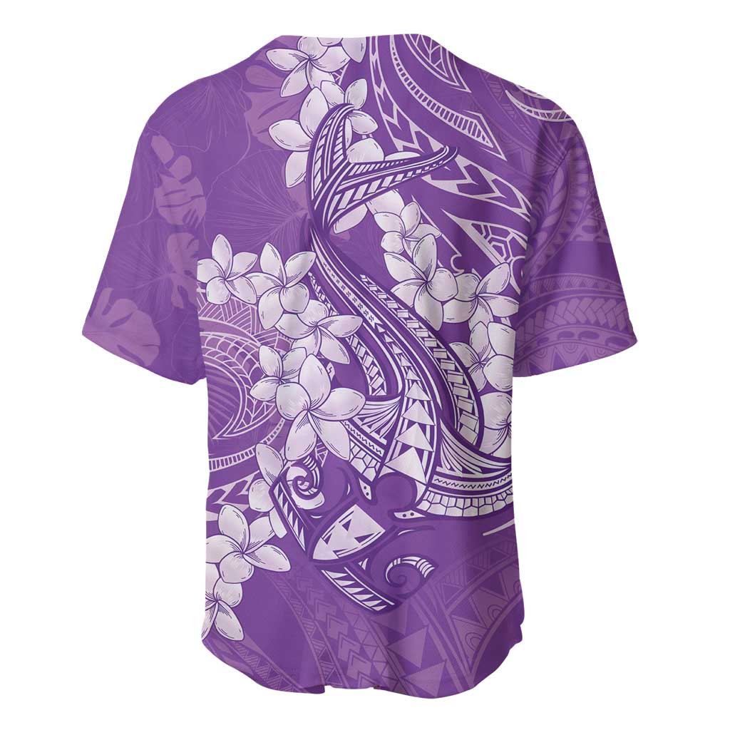 Purple Polynesia Hammerhead Shark Tattoo With Plumeria Lei Baseball Jersey