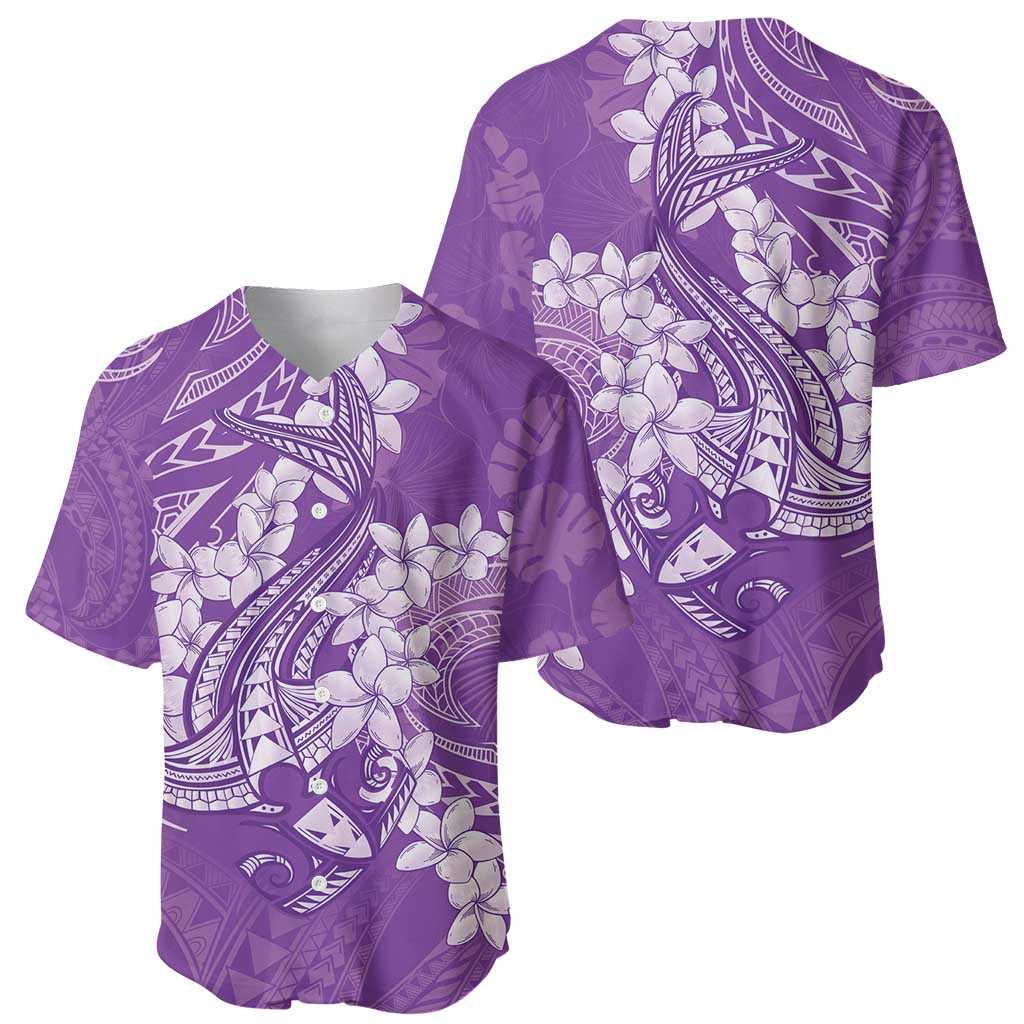 Purple Polynesia Hammerhead Shark Tattoo With Plumeria Lei Baseball Jersey