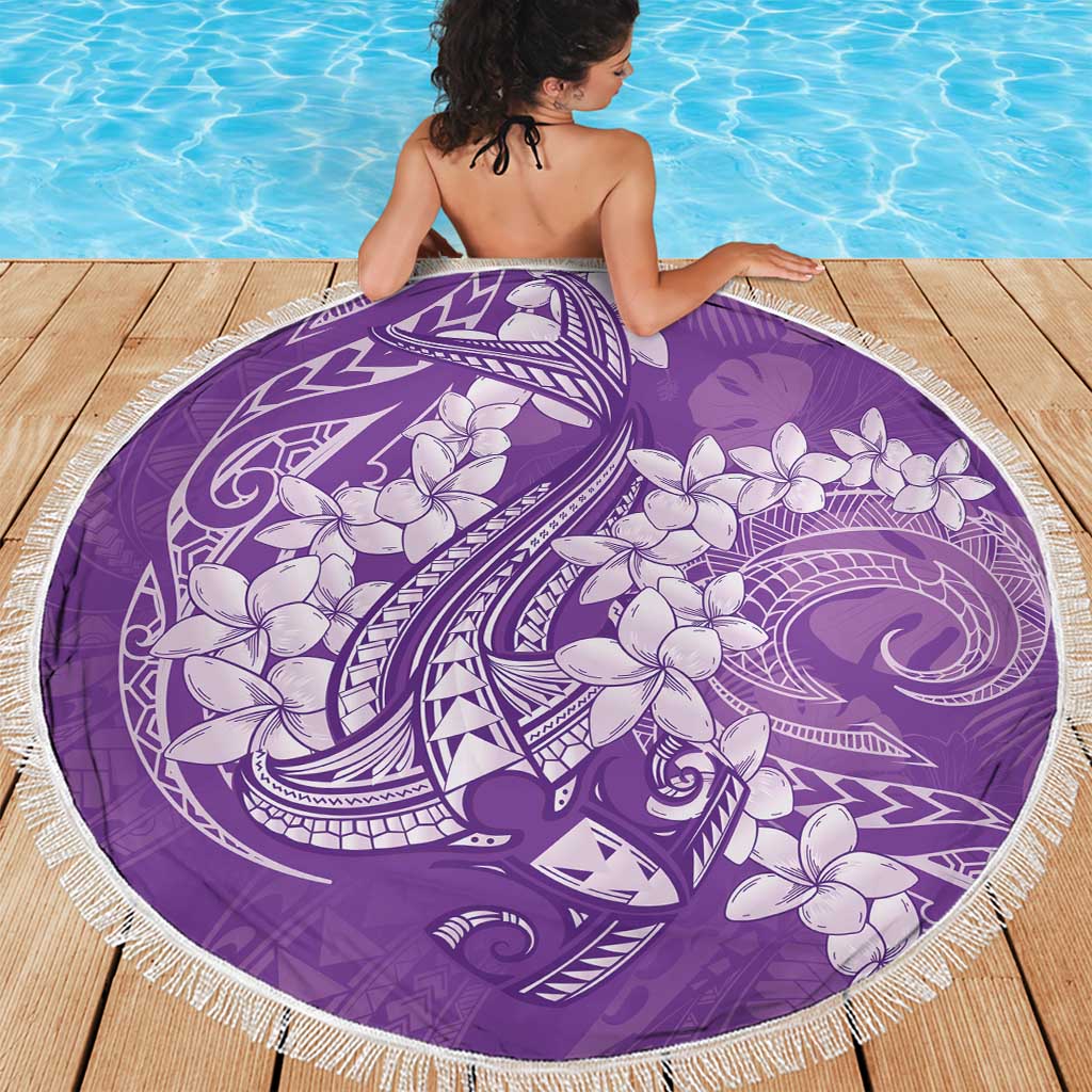 Purple Polynesia Hammerhead Shark Tattoo With Plumeria Lei Beach Blanket LT14 - Polynesian Pride