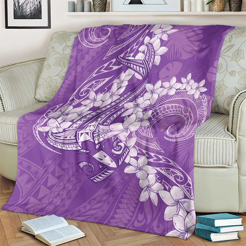 Purple Polynesia Hammerhead Shark Tattoo With Plumeria Lei Blanket LT14 - Polynesian Pride
