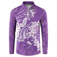 Purple Polynesia Hammerhead Shark Tattoo With Plumeria Lei Button Sweatshirt