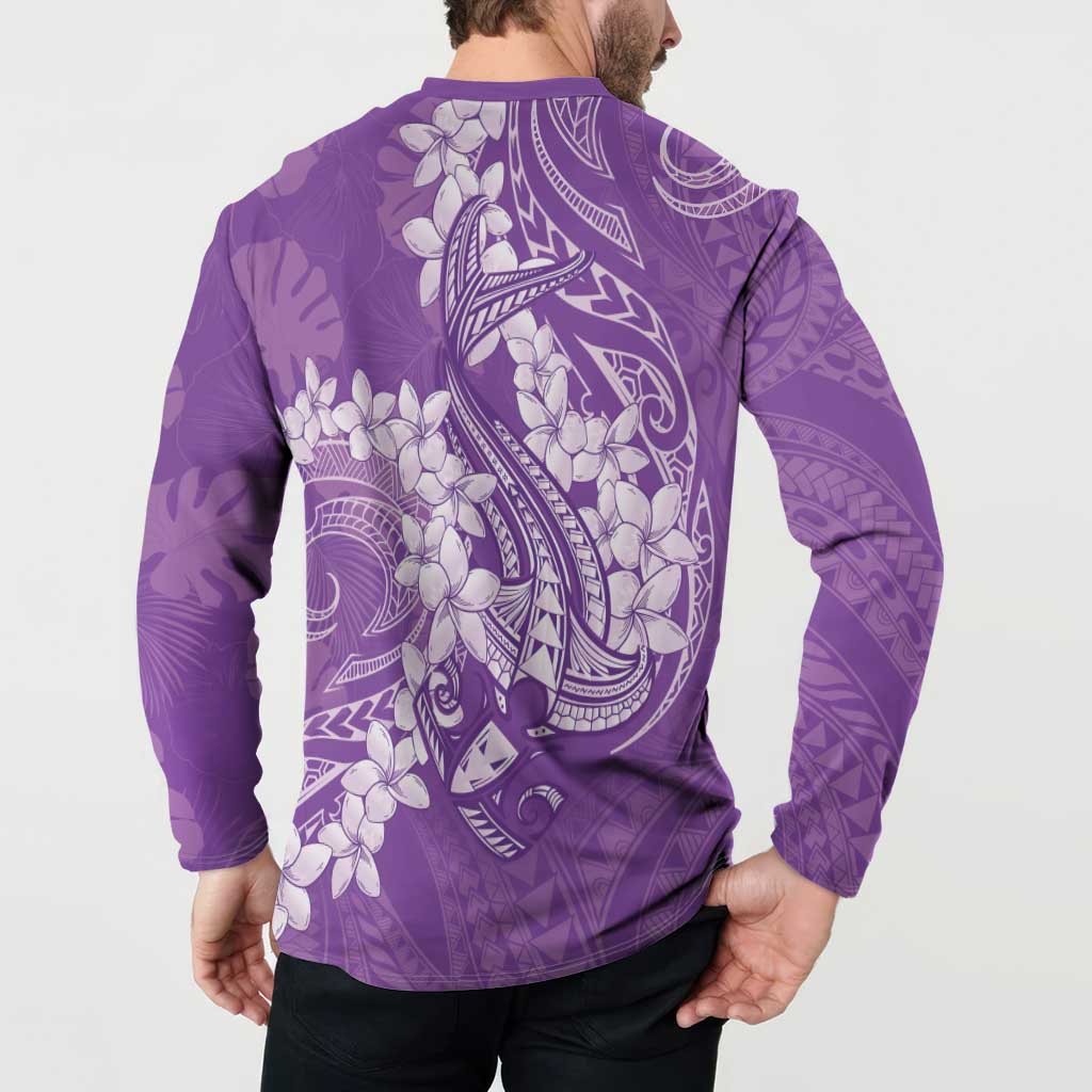 Purple Polynesia Hammerhead Shark Tattoo With Plumeria Lei Button Sweatshirt
