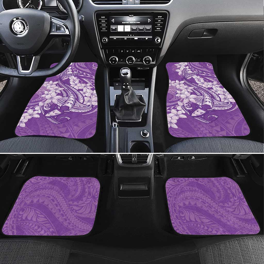Purple Polynesia Hammerhead Shark Tattoo With Plumeria Lei Car Mats LT14 Set 4pcs Purple - Polynesian Pride