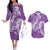 Purple Polynesia Hammerhead Shark Tattoo With Plumeria Lei Couples Matching Off The Shoulder Long Sleeve Dress and Hawaiian Shirt