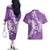 Purple Polynesia Hammerhead Shark Tattoo With Plumeria Lei Couples Matching Off The Shoulder Long Sleeve Dress and Hawaiian Shirt