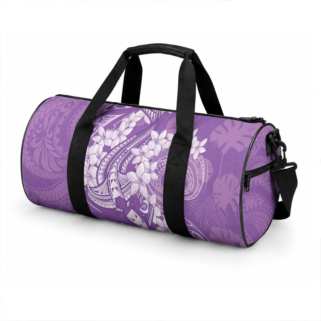 Purple Polynesia Hammerhead Shark Tattoo With Plumeria Lei Duffle Bag LT14 - Polynesian Pride