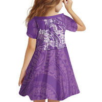 Purple Polynesia Hammerhead Shark Tattoo With Plumeria Lei Family Matching Long Sleeve Bodycon Dress and Hawaiian Shirt