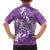 Purple Polynesia Hammerhead Shark Tattoo With Plumeria Lei Family Matching Off The Shoulder Long Sleeve Dress and Hawaiian Shirt