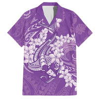 Purple Polynesia Hammerhead Shark Tattoo With Plumeria Lei Family Matching Off The Shoulder Long Sleeve Dress and Hawaiian Shirt