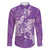 Purple Polynesia Hammerhead Shark Tattoo With Plumeria Lei Family Matching Off The Shoulder Long Sleeve Dress and Hawaiian Shirt