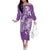 Purple Polynesia Hammerhead Shark Tattoo With Plumeria Lei Family Matching Off The Shoulder Long Sleeve Dress and Hawaiian Shirt