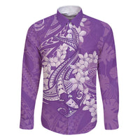 Purple Polynesia Hammerhead Shark Tattoo With Plumeria Lei Family Matching Short Sleeve Bodycon Dress and Hawaiian Shirt