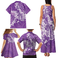 Purple Polynesia Hammerhead Shark Tattoo With Plumeria Lei Family Matching Tank Maxi Dress and Hawaiian Shirt