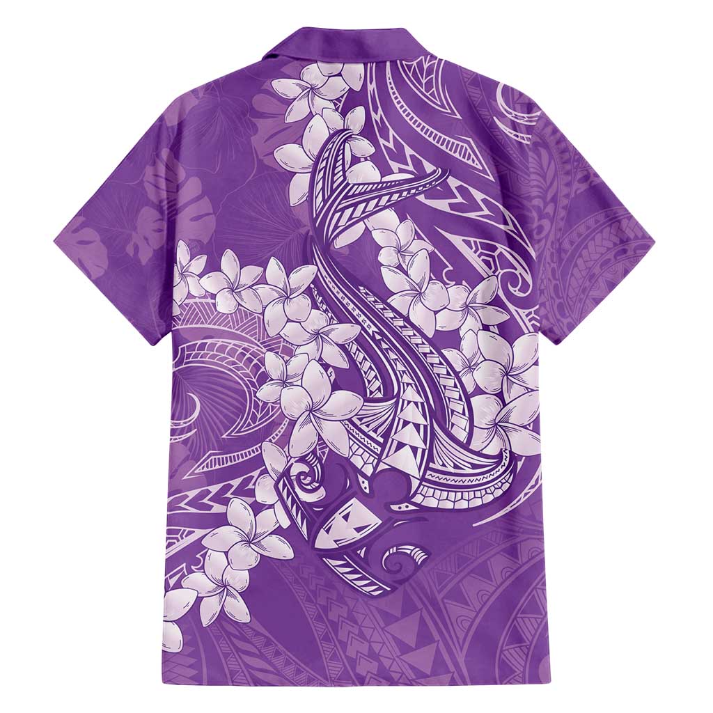 Purple Polynesia Hammerhead Shark Tattoo With Plumeria Lei Family Matching Tank Maxi Dress and Hawaiian Shirt
