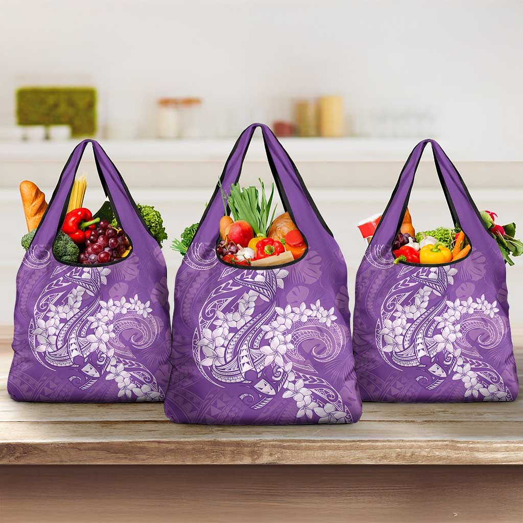Purple Polynesia Hammerhead Shark Tattoo With Plumeria Lei Grocery Bag LT14 3-pack One Size Purple - Polynesian Pride