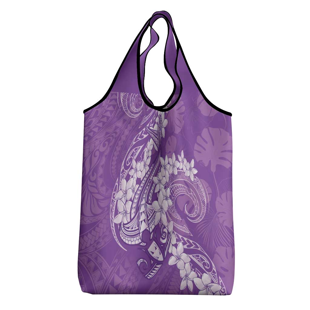 Purple Polynesia Hammerhead Shark Tattoo With Plumeria Lei Grocery Bag LT14 - Polynesian Pride