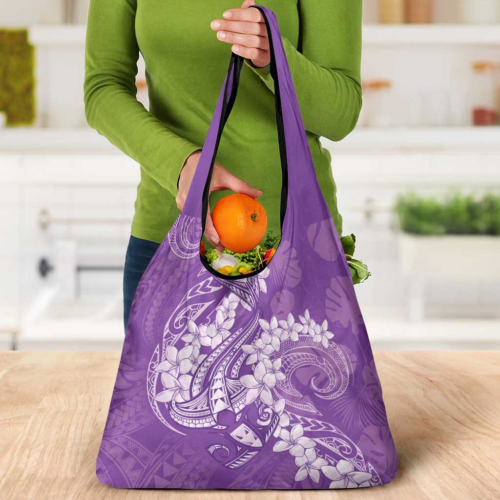 Purple Polynesia Hammerhead Shark Tattoo With Plumeria Lei Grocery Bag LT14 - Polynesian Pride