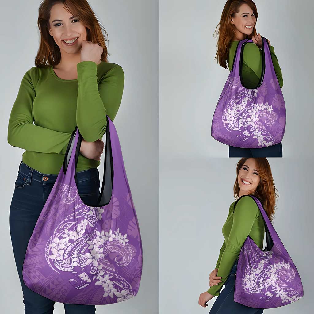 Purple Polynesia Hammerhead Shark Tattoo With Plumeria Lei Grocery Bag LT14 - Polynesian Pride