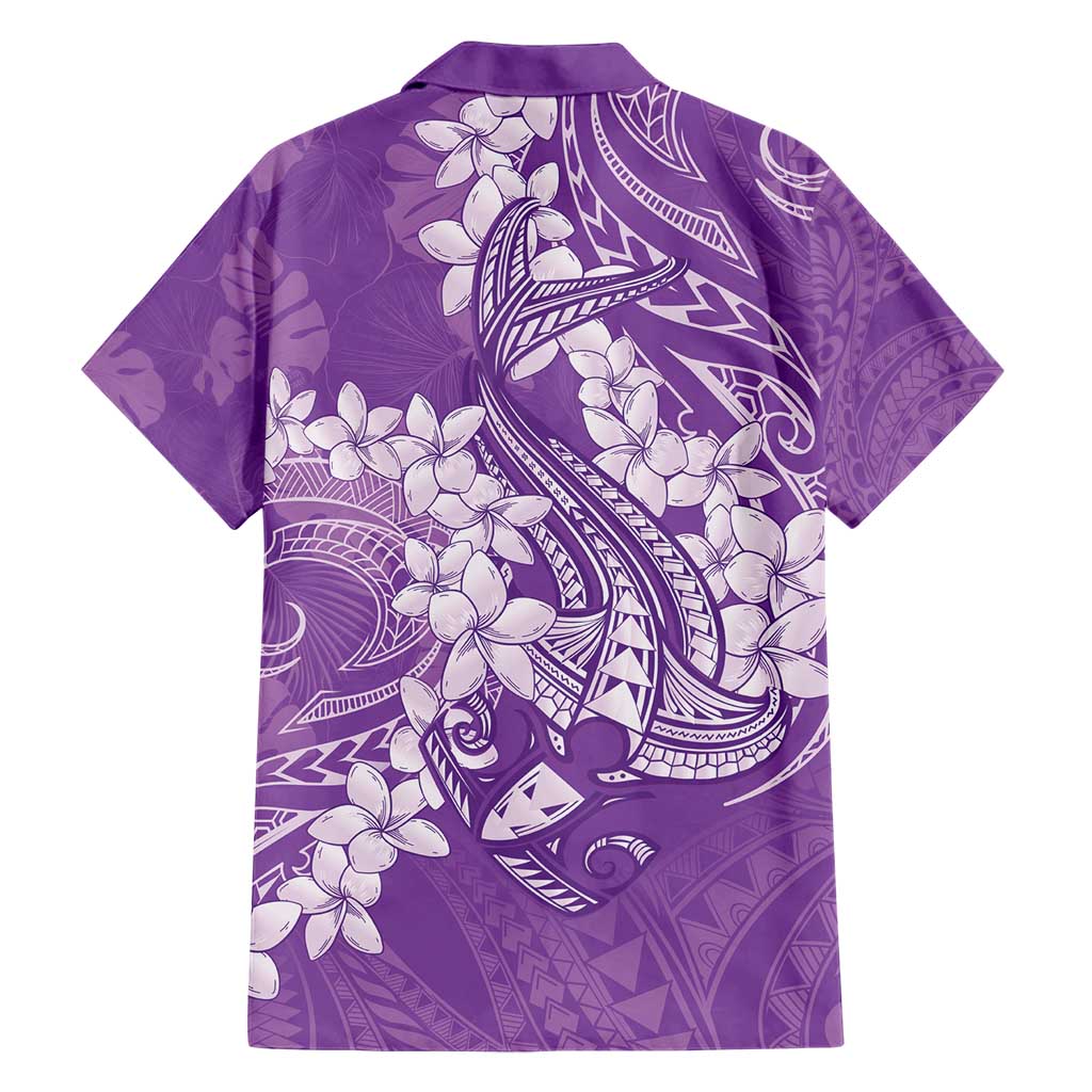 Purple Polynesia Hammerhead Shark Tattoo With Plumeria Lei Hawaiian Shirt LT14 - Polynesian Pride