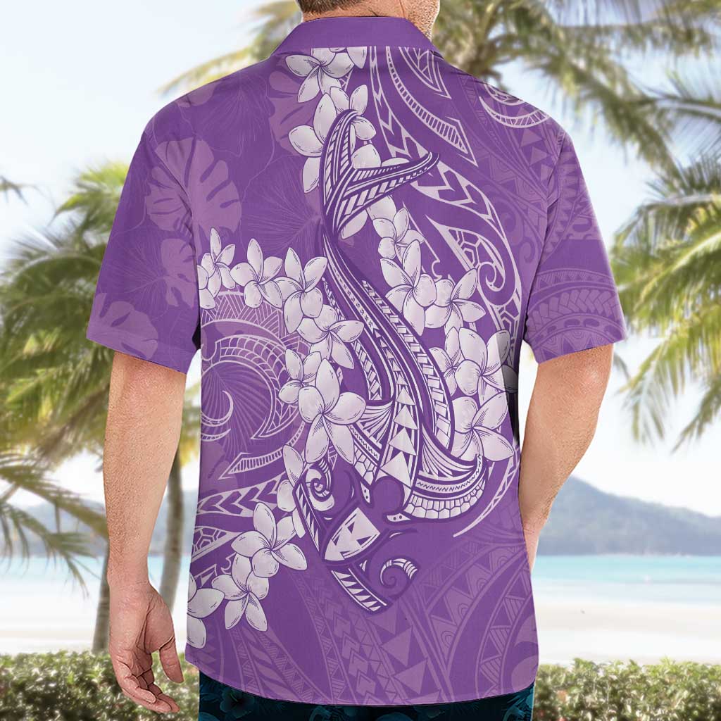 Purple Polynesia Hammerhead Shark Tattoo With Plumeria Lei Hawaiian Shirt LT14 - Polynesian Pride