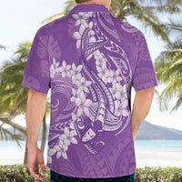 Purple Polynesia Hammerhead Shark Tattoo With Plumeria Lei Hawaiian Shirt LT14 - Polynesian Pride