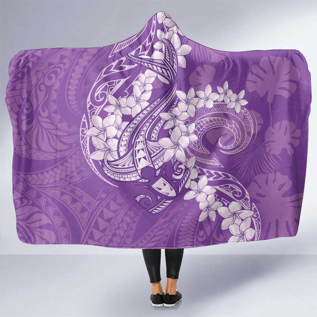 Purple Polynesia Hammerhead Shark Tattoo With Plumeria Lei Hooded Blanket LT14 One Size Purple - Polynesian Pride