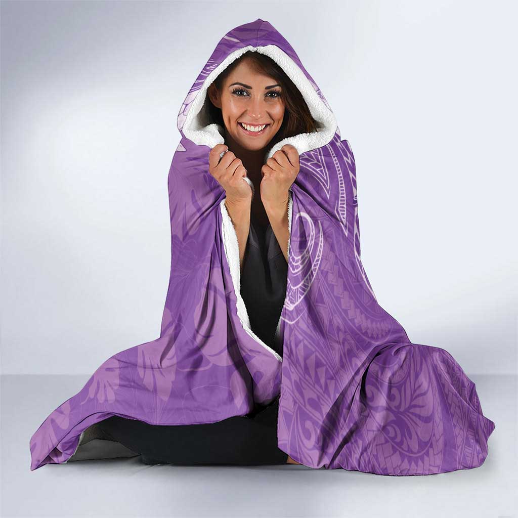 Purple Polynesia Hammerhead Shark Tattoo With Plumeria Lei Hooded Blanket LT14 - Polynesian Pride