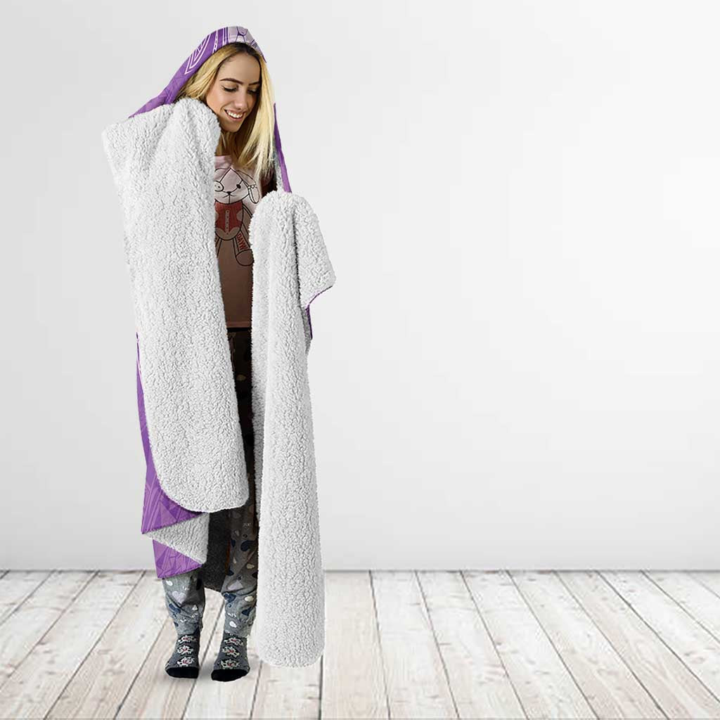 Purple Polynesia Hammerhead Shark Tattoo With Plumeria Lei Hooded Blanket LT14 - Polynesian Pride