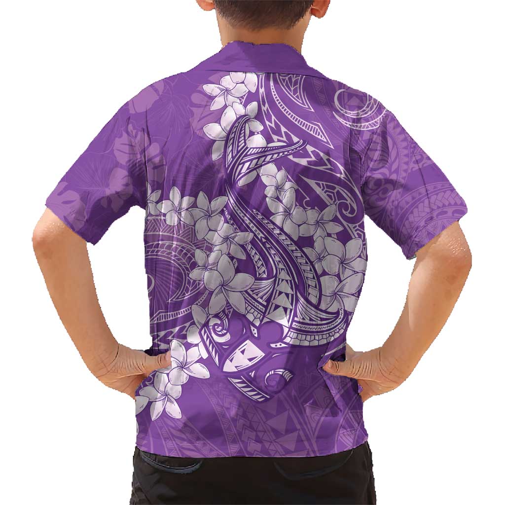 Purple Polynesia Hammerhead Shark Tattoo With Plumeria Lei Kid Hawaiian Shirt LT14 - Polynesian Pride