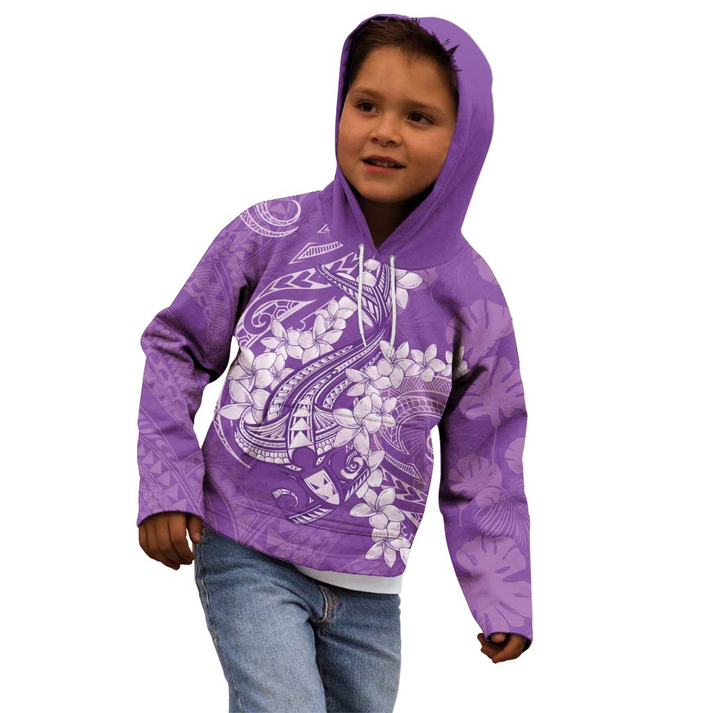 Purple Polynesia Hammerhead Shark Tattoo With Plumeria Lei Kid Hoodie