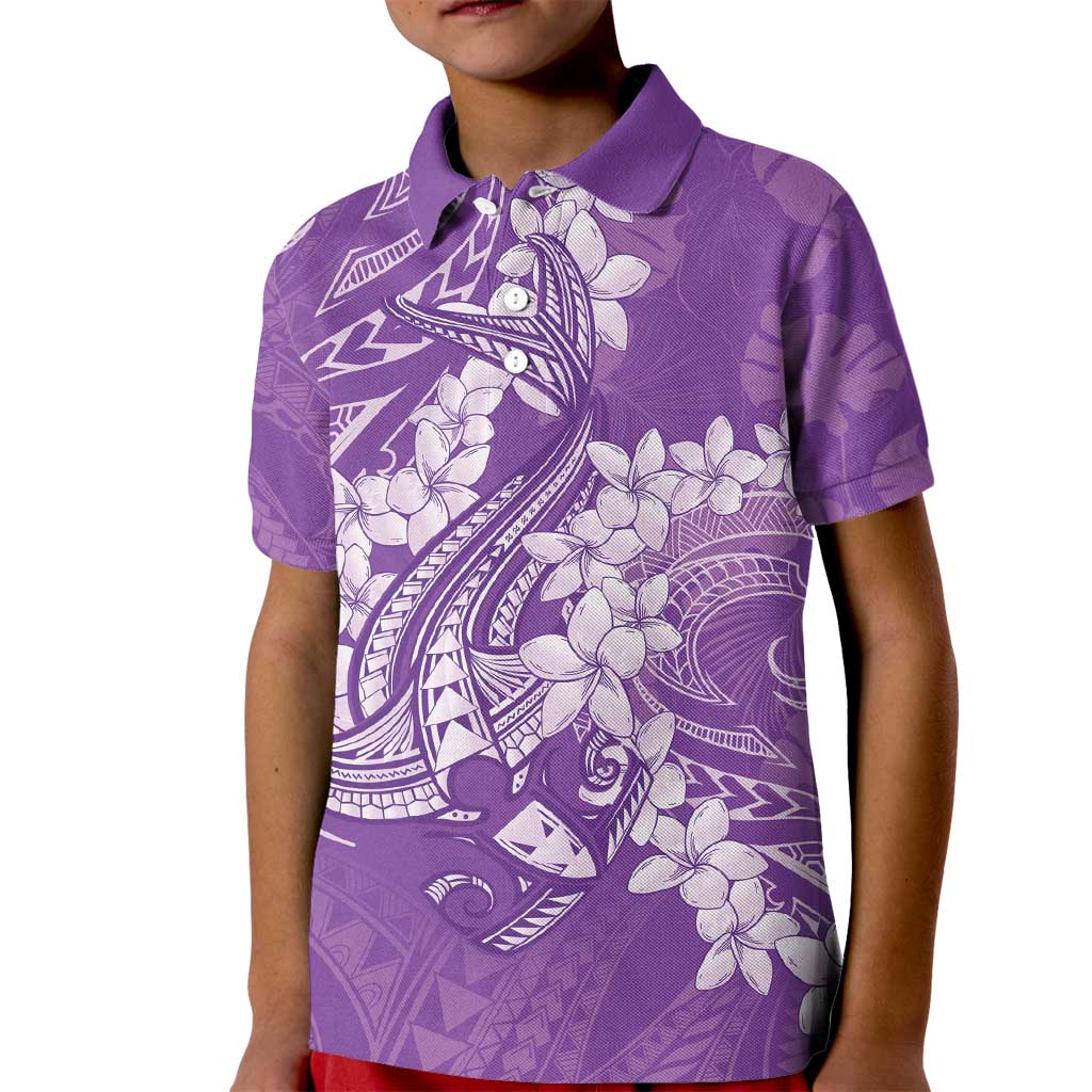 Purple Polynesia Hammerhead Shark Tattoo With Plumeria Lei Kid Polo Shirt